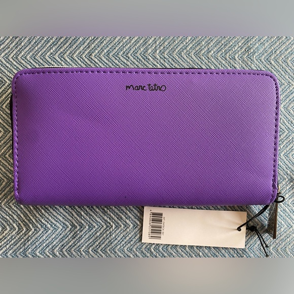 New W/ Tags Marc Tetro Bichon Dog Purple Large Zip Wallet - Picture 3 of 4